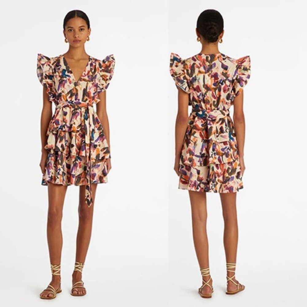 NWT Marie Oliver Fiona Ruffles Tiered Fit & Flare Mini Dress in Petaline